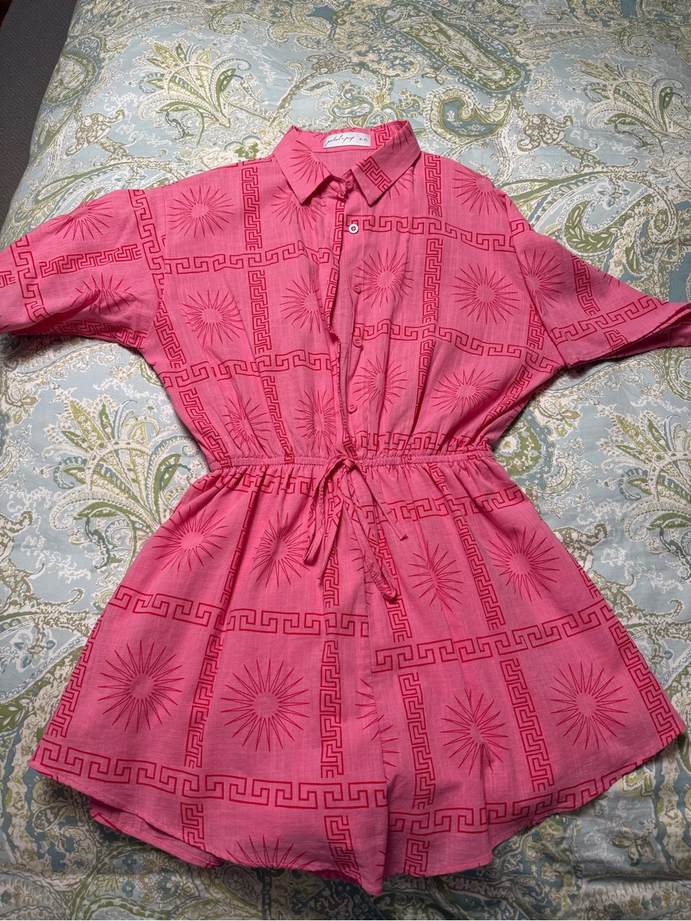 Pink Short Sleeve Drawstring Romper